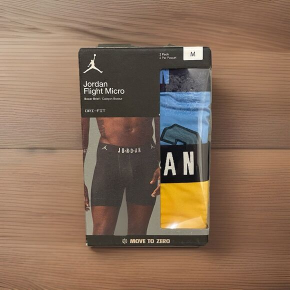Air Jordan Boxer Briefs Jumpman Flight 2 Pack Mens Size Medium AOP Yellow Blue - Picture 1 of 9